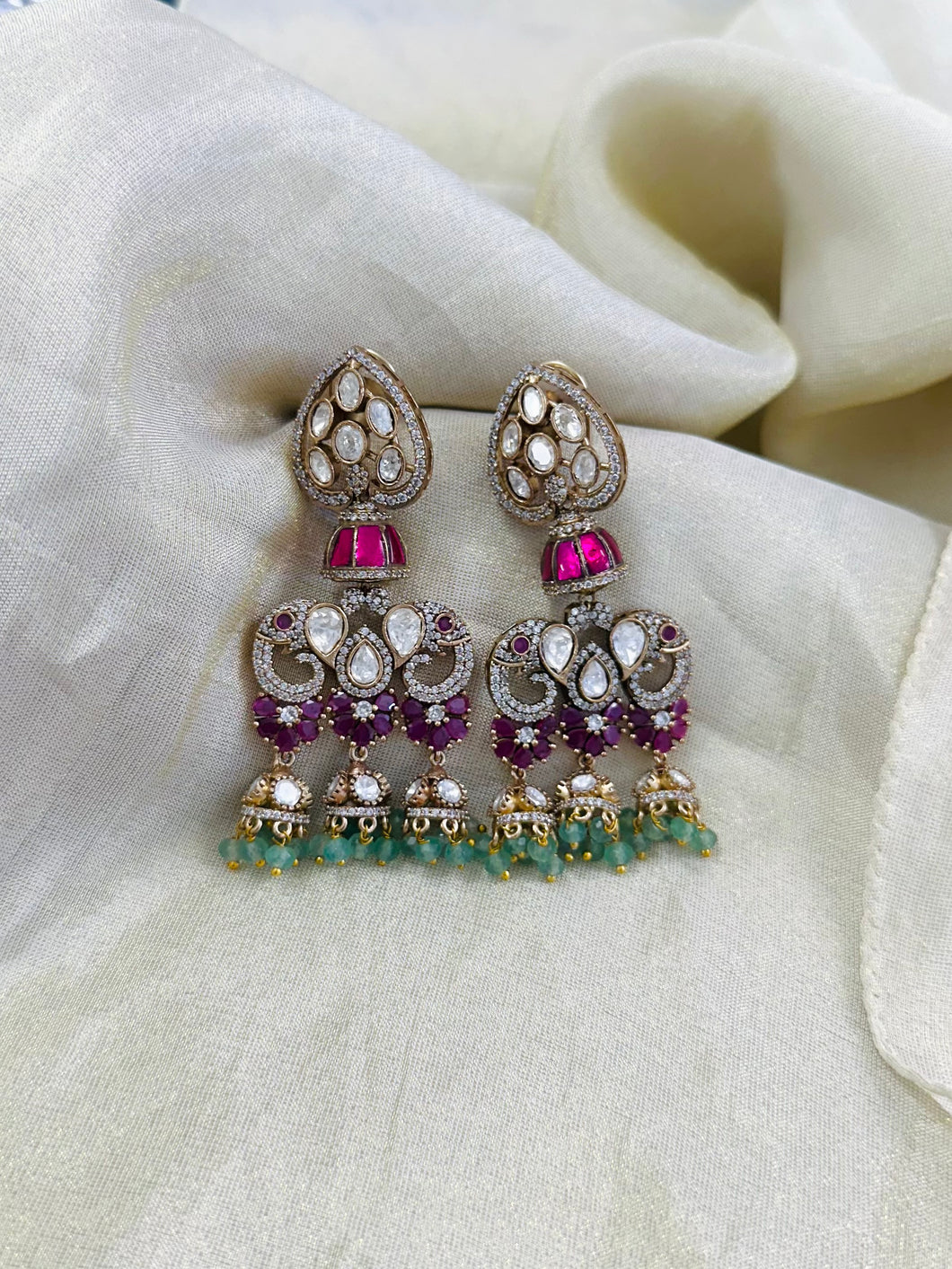 Premium Moissanite Elephant Jhumka earrings