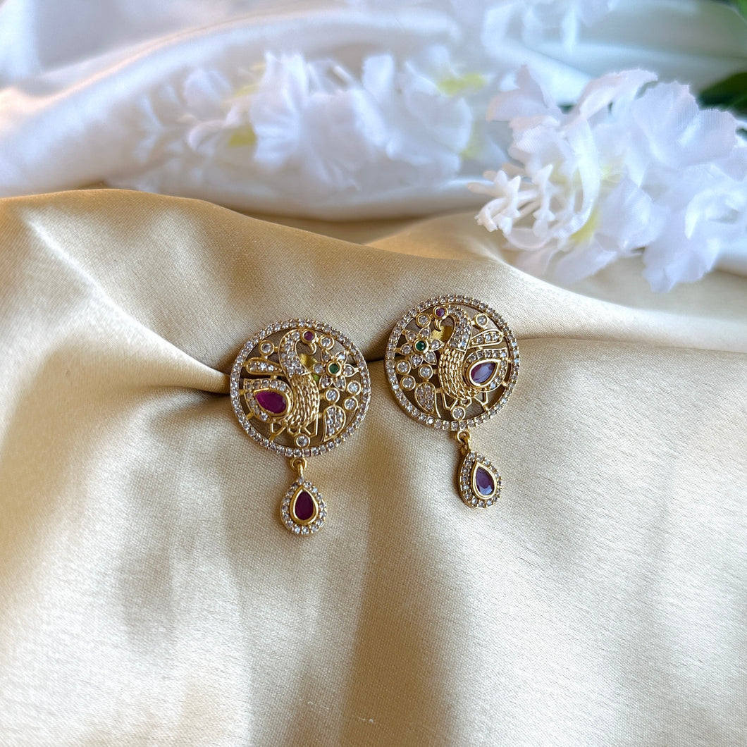 Peacock Temple Ethnic Stud Earrings temple jewelry