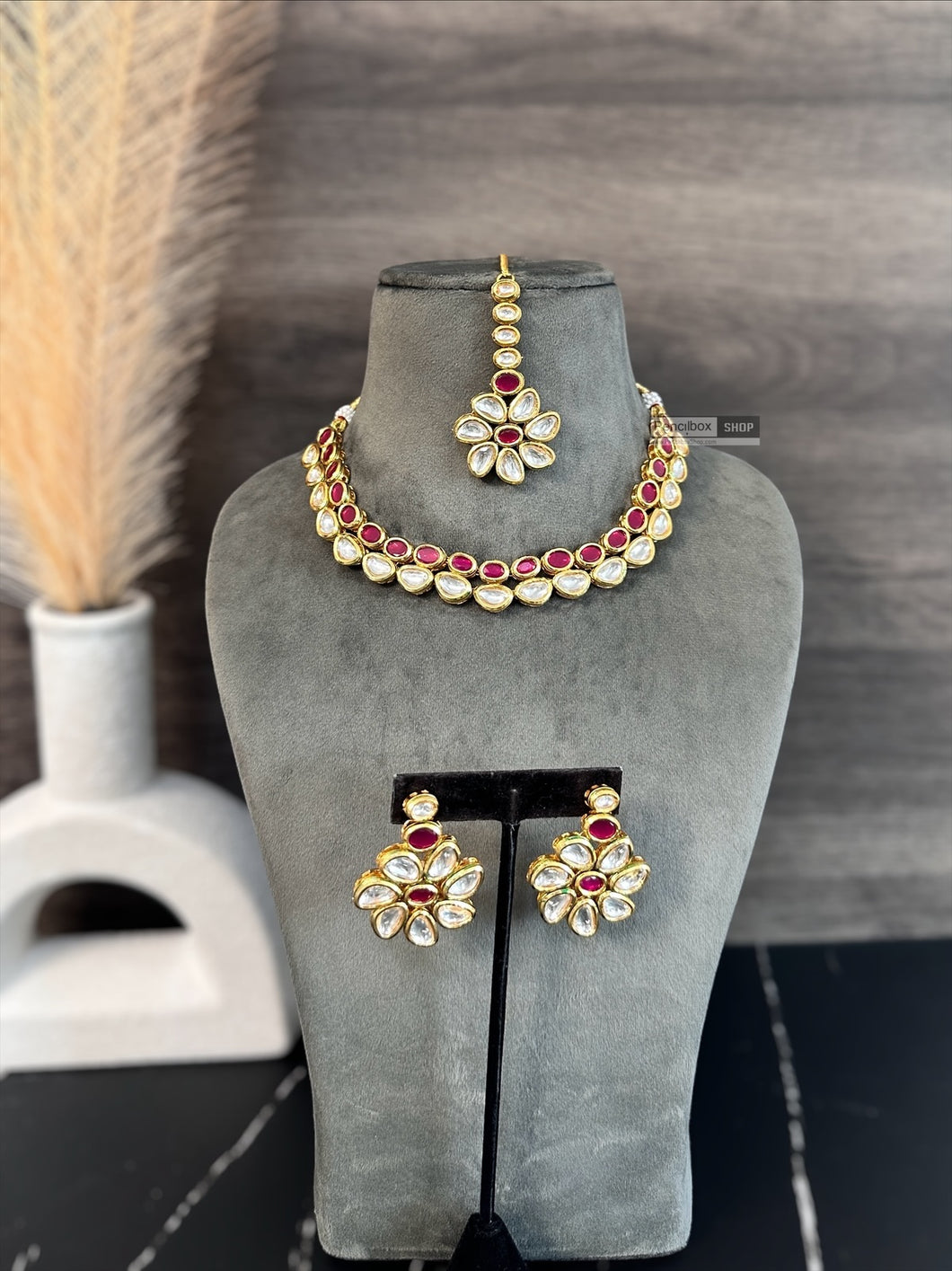 Radha Ruby Double layered Kundan back Meenakari Necklace set