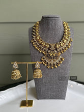 Load image into Gallery viewer, Peacock Kemp Stone Kundan temple golden  necklace set
