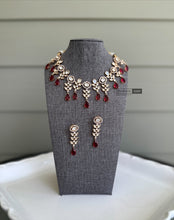 Load image into Gallery viewer, 22k gold plated Ruby dangling Statement Tayani Necklace set

