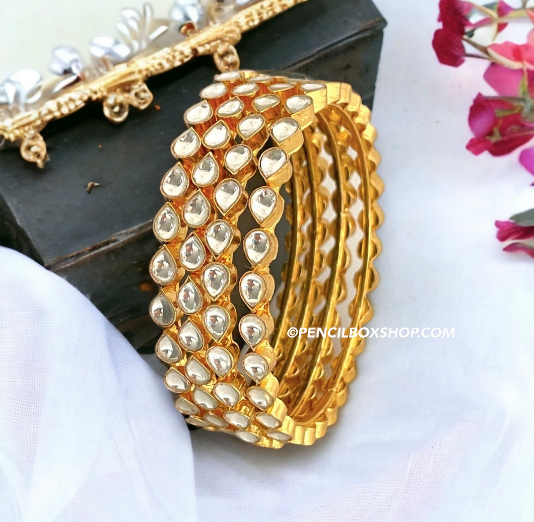 Pachi Kundan White Set of 2 bangle set Premium quality
