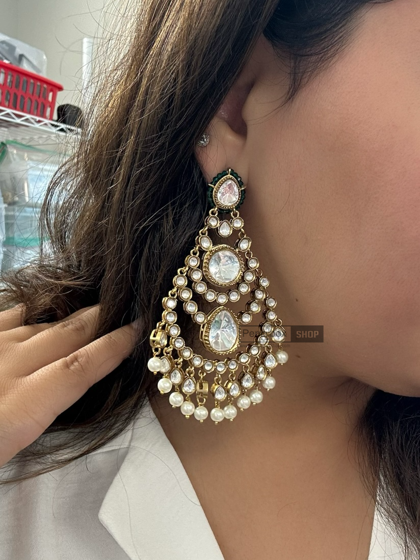 Alia Bhatt Inspired moissanite Uncut kundan Long Dangling Earrings
