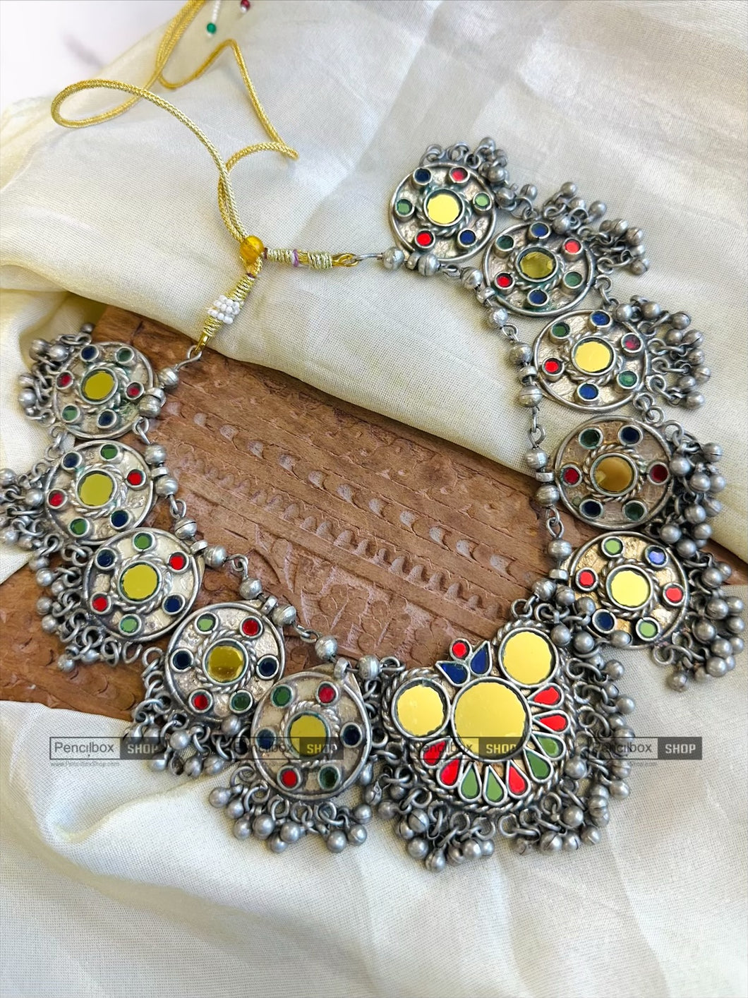Afghani Real Mirror Multicolor Ghungroo Navratri Necklace