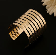 Load image into Gallery viewer, Golden Stripe Stainless steel Broad Openable cuff Bracelet IDW
