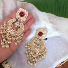 Load image into Gallery viewer, Tayani Ruby Golden statement Chandbali Jhumka Earrings
