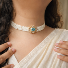 Load image into Gallery viewer, Tayani Gold plated Premium Enamel Blue Choker Necklace set
