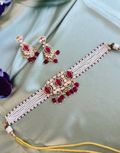 Load image into Gallery viewer, Chitra Ruby 22k gold plated Tayani Pearl Choker Necklace set
