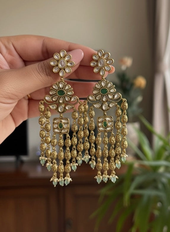 Long Dangling Golden Temple Ethnic Earrings