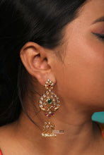 Load image into Gallery viewer, Peacock Cz Temple Ethnic Jhumka Golden Multicolor Earrings
