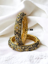Load image into Gallery viewer, 22k gold plated Tayani Blue enamel Flower Pair of Bangles
