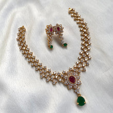 Load image into Gallery viewer, American  Diamond Simple dainty designer Necklace set Temple jewelry
