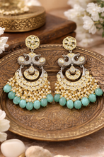 Load image into Gallery viewer, Tayani Kundan gold plated Peacock Mint chandbali earrings
