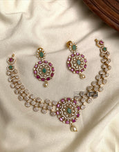 Load image into Gallery viewer, Dainty cz Ruby green golden Necklace set
