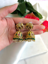 Load image into Gallery viewer, Elephant Golden Kundan Pearl drop Indian ethnic earrings

