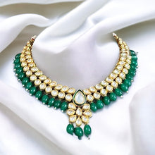 Load image into Gallery viewer, Rani green Drop Kundan back Meenakari Necklace set
