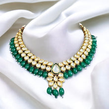 Load image into Gallery viewer, Rani green Drop Kundan back Meenakari Necklace set
