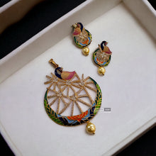 Load image into Gallery viewer, American diamond Peacock Golden Pendant meenakari pendant set
