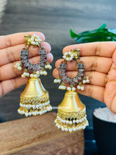 Load image into Gallery viewer, Nandi Golden German silver Jhumka earrings
