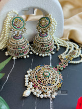 Load image into Gallery viewer, Multicolor Big Jumbo Bahubali pearl jhumki earrings with maangtikka
