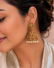 Load image into Gallery viewer, Temple Painted Lakshmi Ganesha Jhumka Earrings
