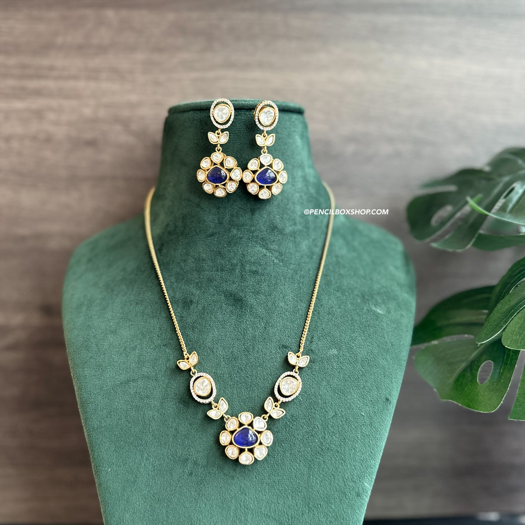 Purple Moissanite Doublet Simple Dainty Pendant Necklace set