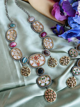 Load image into Gallery viewer, Designer inspired gem stone Premium Sabya inspired Heritage Necklace set
