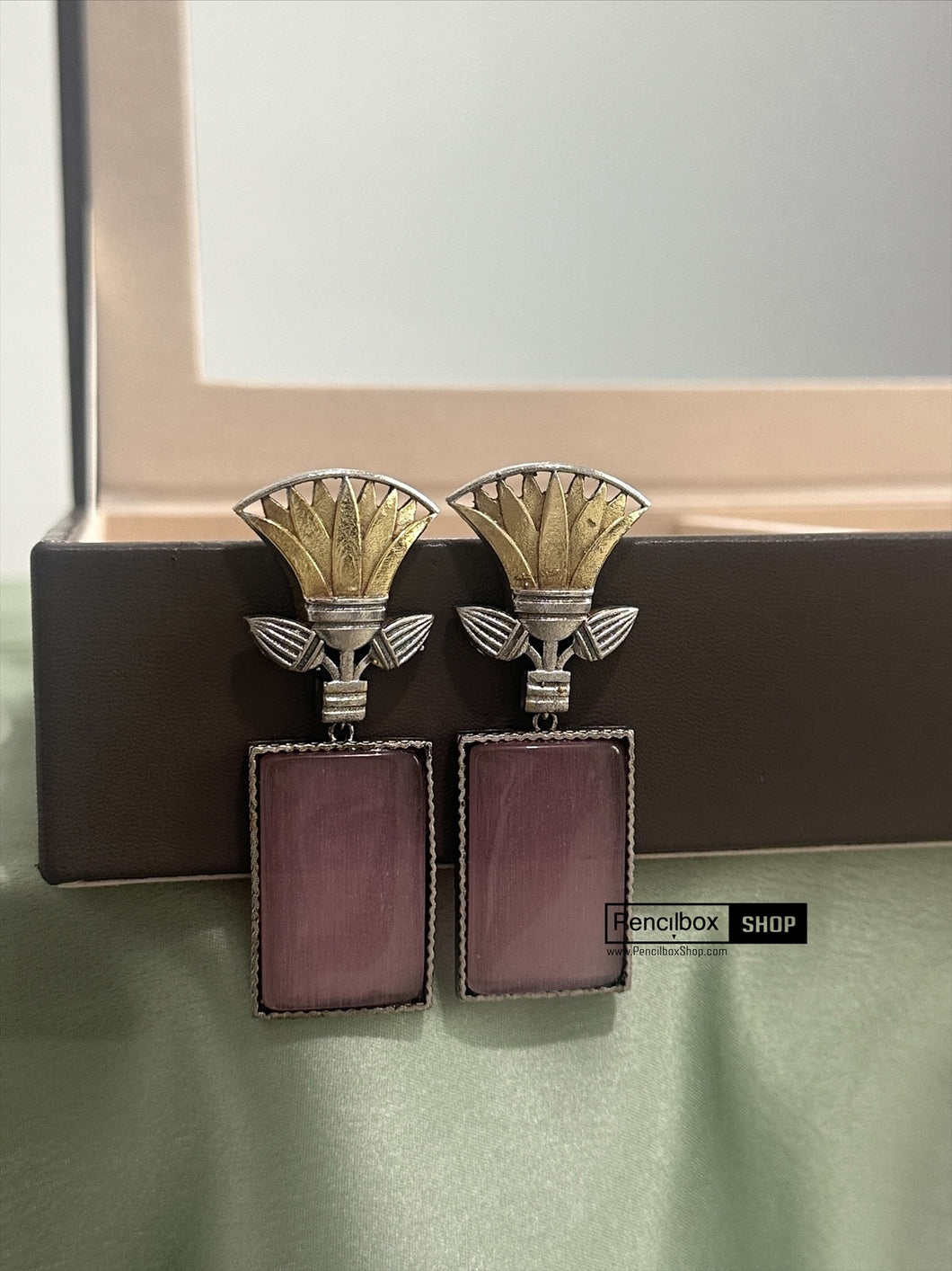 German silver Stone Big Dual Tone Earrings