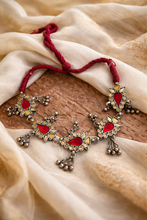 Load image into Gallery viewer, Afghani Real Mirror Red Ghungroo Navratri Choker Necklace
