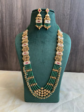 Load image into Gallery viewer, Heritage Rajwadi Dainty Green Pearl Long Mala Necklace set
