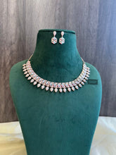 Load image into Gallery viewer, Premium Mint Pink American Diamond Rose Gold Finish necklace set
