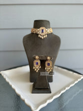 Load image into Gallery viewer, Purple Doublet tayani 22k gold plated Premium choker necklace set
