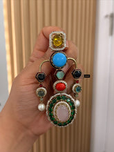 Load image into Gallery viewer, Drop Stone Statement Designer Sabya inspired Stone Heritage Cz earrings
