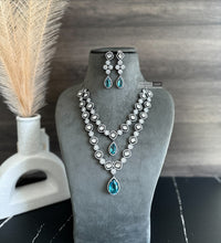 Load image into Gallery viewer, Ocean Blue Double layered Victorian American Diamond  Necklace set
