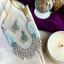 Load image into Gallery viewer, Mint Doublet Tayani 22k gold plated double layer necklace set
