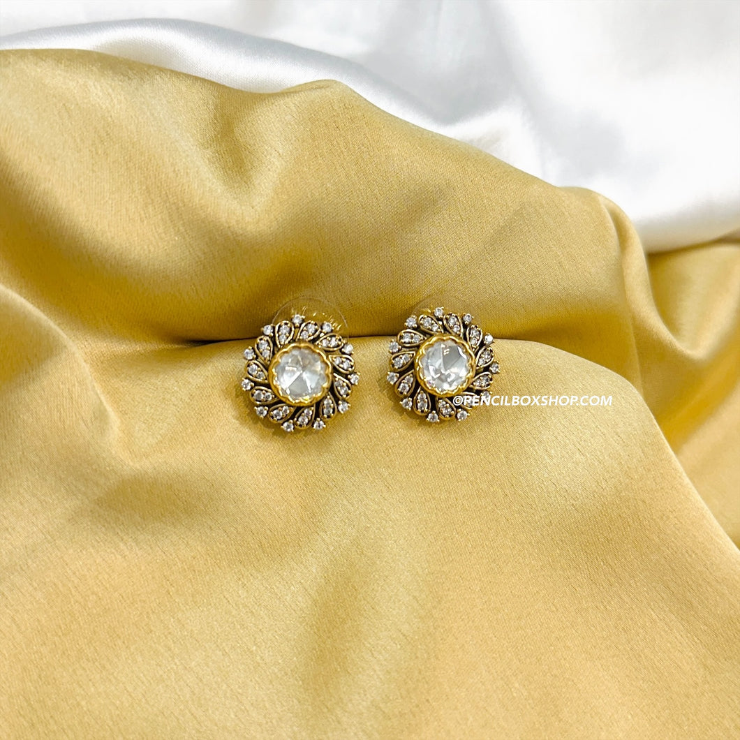 Premium Small Cz Tayani Victorian 22k Gold plated Stud Earrings