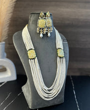 Load image into Gallery viewer, White kundan Long Mala Pearl Meenakari Necklace set
