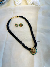 Load image into Gallery viewer, Ruby green Golden Dainty Black Thread Temple ethnic Necklace set
