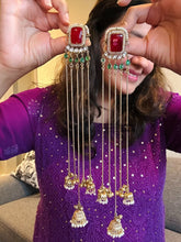 Load image into Gallery viewer, PUSHP 92.5 multicolor Long Kashmiri pachi kundan Dangling earrings
