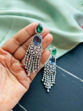 Load image into Gallery viewer, American diamond Tassel Silver dangling Earrings
