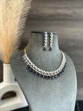 Load image into Gallery viewer, Mia Royal blue Golden finish American Diamond Necklace set
