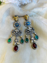 Load image into Gallery viewer, Sabya Jaguar inspired Long Exclusive Statement Kundan Inspired Gem stone Earrings
