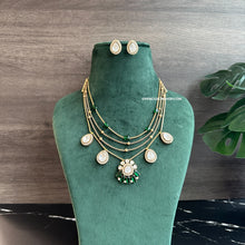 Load image into Gallery viewer, Green four Layered Premium Moissanite dainty necklace set
