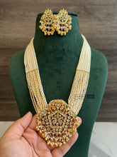Load image into Gallery viewer, White Pearl Peacock Pachi Kundan long Mala set
