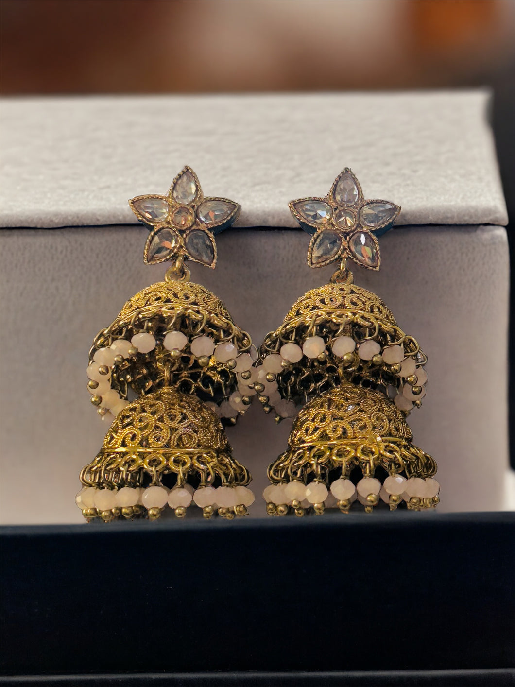 Small jhumki polki flower stud double jhumki earrings