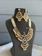 Load image into Gallery viewer, Double Layered Purple Doublet Tayani 22k gold plated necklace set
