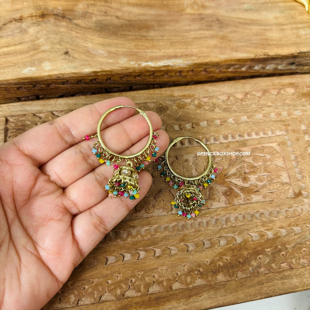 Multicolor Polki Small pearl jhumki Hoop earrings