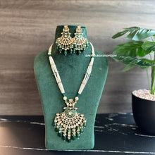 Load image into Gallery viewer, 22k gold plated Green Enamel meena work Pearl Long Tayani Necklace set
