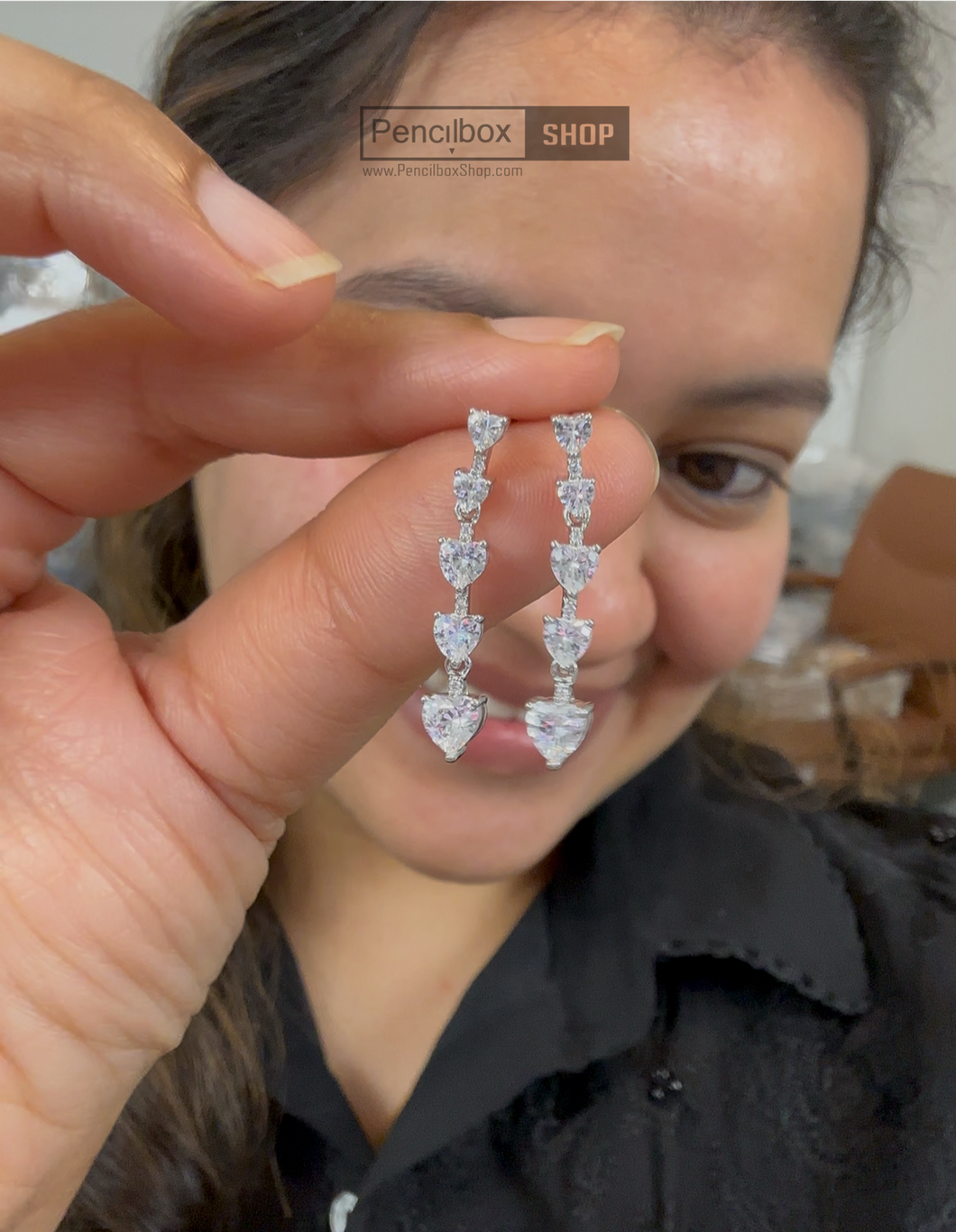 Kiara INSPIRED Silver heart SOLITAIRE AMERICAN DIAMOND EARRINGS