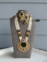 Load image into Gallery viewer, Long White pearl Long elephant Necklace set Temple Jewelry
